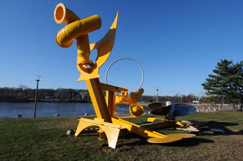 Mark di Suvero’s sculpture “Sunflowers for Vincent” is the latest public art added to UMass-Boston’s Arts on the Point collection. The 7-ton piece was installed on the Columbia point campus on December 15. 